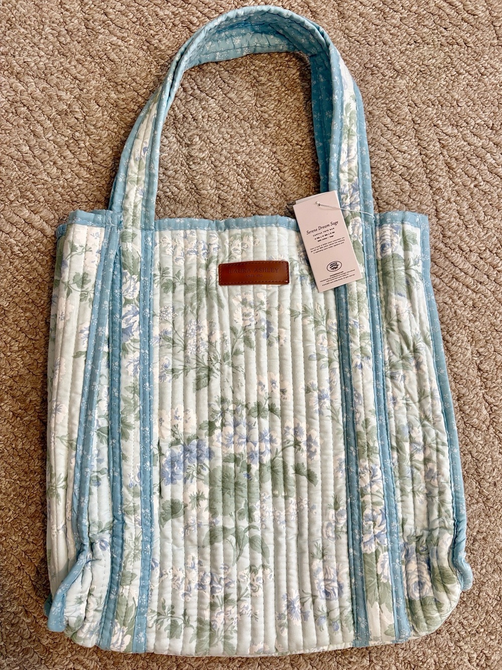 Laura Ashley Serene Dream Sage Quilted Floral Canvas Tote Bag - Picture 7 of 7